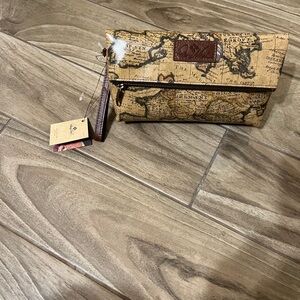 Vintage Map Print Tan Clutch Bag